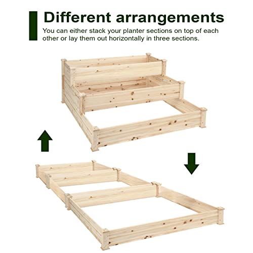 Edostory 3 Tier Wooden Raised Garden Bed,47" L X 47" W X 22" H Elevated Wood Raised Garden Bed Planter For Vegetables Flower Herb #TOP2