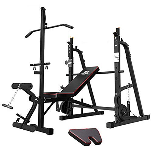 Adjustable Weight Bench, Foldable Fitness Weight Bench with Squat Rack, Leg Extension, Preacher Curl, Multifunctional Workout Station Weight Bench for Home Gym, Bench Press, Excluding Barbell