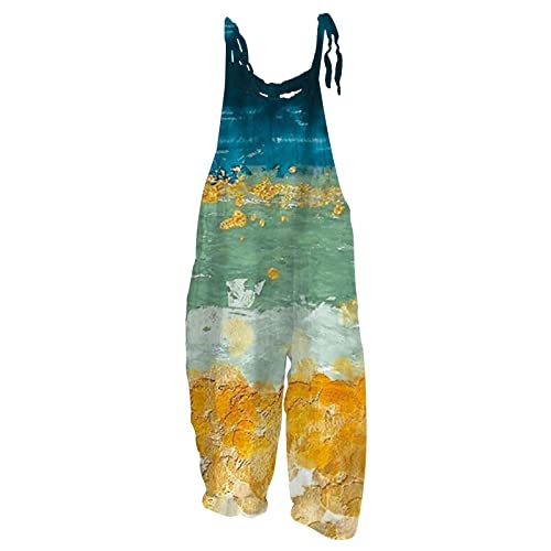 RMBLYfeiye Overall Kostüm Damen Rennfahrer Latzhose Grün Blumenmuster Kuschelig Jumpsuit Spaghetti Wide Leg Hosenanzug Racerback Rückenfrei Ärmelloser Onesie 3XL
