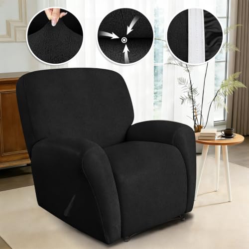 Image of ANARACHON Leather Like Recliner Chair Covers Heavy Duty, 4 Pieces Recliner Cover for Recliner Chair, Leather Cover for Recliner slipcovers Washable for Pets (256Black)