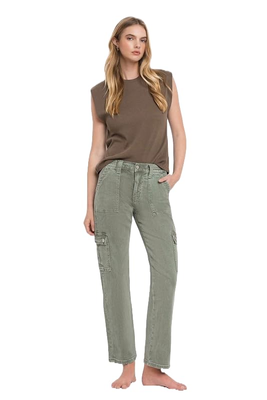 Vervet by Flying Monkey Women's High Rise Cargo Straight Jeans3