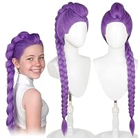 Rumi Wig Purple Long Braided Cosplay Wig K Pop Demon Hunters Style Costume Hairpiece for Anime Halloween Party Kids Adults Heat Resistant Synthetic Fiber Adjustable Cap (Purple)
