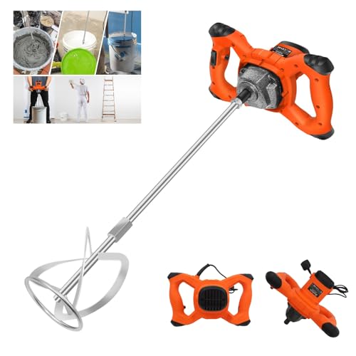 Rührwerk Farb- / Betonmischer 2600 W Profi Mörtelrührer Rührgerät Zementrührer - Soft Start - mit 6-Gang Getriebe - 2 m Gummikabel - inkl. Rührer 120 * 600 mm (Orange Rührwerk)