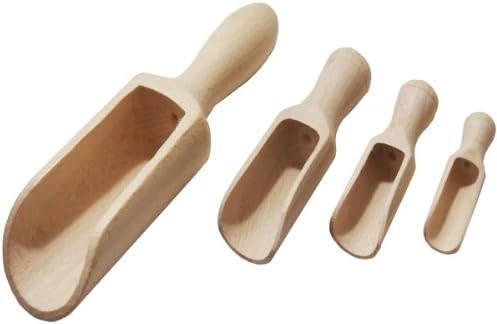 efo Versatile Wooden Scoops Set 4pcs - Multipurpose Wooden Spoons - Wood Salt and Spice Scoops  Rustic Bath Salt Scoop - Wooden Nuts Scoop - Sizes: 2.4"; 3.3"; 3.9"; 6.7" / 6; 8.5; 10; 17cm