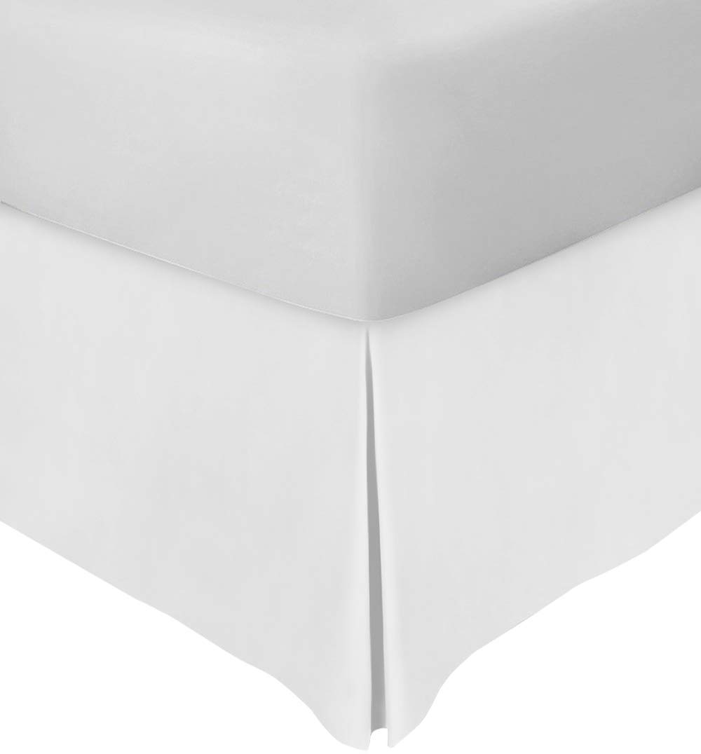 Bed Skirt Cal-King 18 Inch Drop Solid White 100% Cotton Hotel Quality Tailored Drop, Wrinkle & Fade Resistant