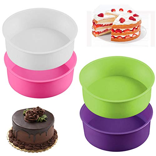 XYDZ 4Pcs Silicone Cake Moulds Tins Round Cake Pan Set of 6 Non-Stick Baking Molds Bakeware Tray for Birthday Party Wedding Anniversary 4 Colors