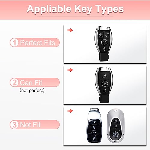 Image of Pangpai Pink Key Fob Cover for Mercedes Benz, Soft TPU Key Case Protection with Bling Keychain Fit for C E S M CLS CLK G Class