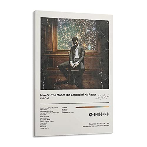 TOFUTO Kid Cudi Poster Man on The Moon 2 Canvas Posters Aesthetics room decor Home Office Wall Decor and Creative Painting Decoration Frame-style112×18inch(30×45cm)