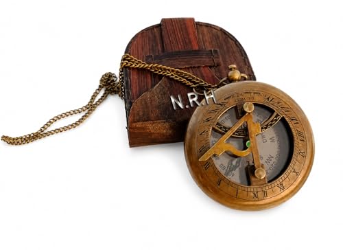 Brújula de latón artesanal con estuche de cuero miniatura 1