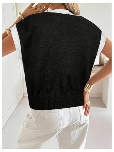 Image of SOLY HUX Women's Short Sleeve Sweater 3D Floral Sweaters Pullover Tank Tops Knit Vest Trendy Fashion Clothing Black White Flower X-Small