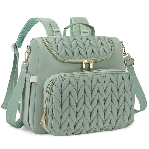 Bevkois Small Diaper Bag Backpack Quilted Mini Baby Crossbody Diaper Bag Tote for Mom and Baby Girls Boys (Matcha Green)