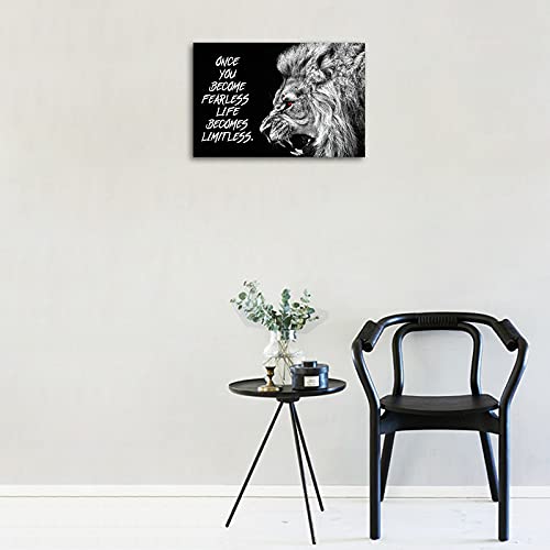 Lion Wall Art Decor, Lion Motivational Quotes Canvas Wall Art, Animal Lion Wall Art Painting, Black White Lion Head Wall Decor For Men Room, Lion Inspirational Quotes Wall Art For Office 12X18 Inches #TOP1