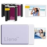 Liene Pearl N200 Pro Portable Photo Printer, Instant Mini Picture Printer for iPhone Smartphone, Thermal Dye Sublimation, Bluetooth Sticker Printer 50 Sheets 2x3 Adhesive Paper & 5 Cartridges, Purple