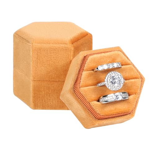 sovia Velvet Ring Box 3 Slots, Wedding Hexagon Engagement Ring Box for Proposal Engagement Wedding Day Bridal Photo