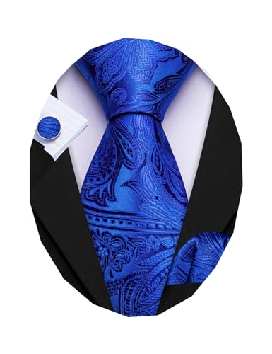 Image of Barry.Wang Paisley Tie Fashion Set Hanky Cufflinks Neckties for Men Woven Silk