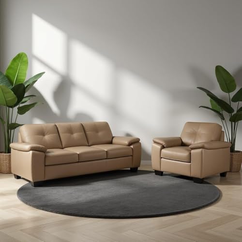 Image of Torque Antos 3+1 Seater Leatherette Sofa- Beige | Leatherette 3+1 Seater Sectional Sofa Couches | Comfortable 4 Seater Sofa Set for Office Home Furniture
