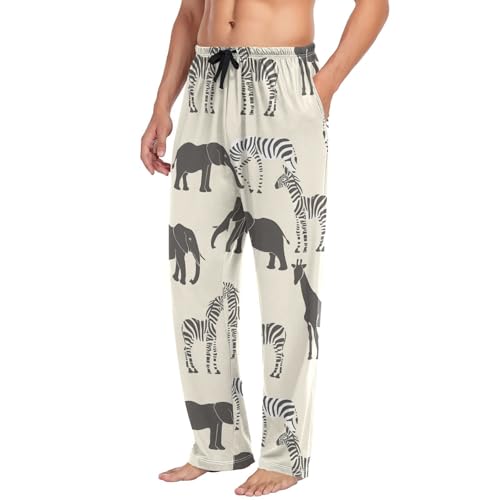 Mens Pajama Pants African Zebra Giraffe Elephant Soft Lounge Sleep Pj Bottoms with Drawstring Pockets4