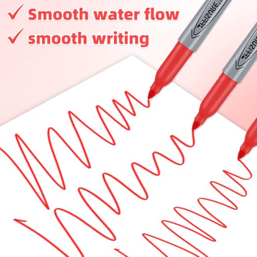 Image of Red Permanent Marker, Fine Point Markers Quick Drying, Fade Resistant, No Smear, Waterproof, Smudge-Proof, Classroom Home Office Supplies, on Paper, Glass, Plastic, Metal, Wood, 18 Pack