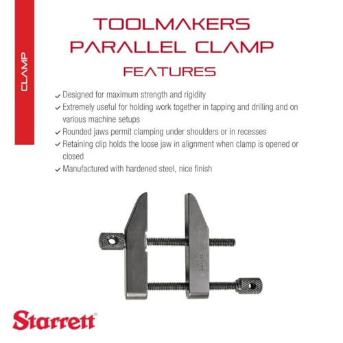 Image of Starrett Toolmakers Parallel Clamp - Ideal for Holding Work in Tapping and Drilling - 1-1 /4 inch Capacity, 13 /16 inch Throat Depth, Hardened Steel, Nice Finish - 161A