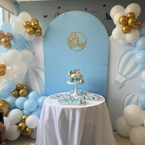 Albassa Arch Backdrop Cover 2-Sided Spandex Wedding Arch Covers Fitted Round Top Chiara Backdrop Stand Cover for Baby Shower Birthday Party Wedding Decoration (Dusty Blue, 7.2FT) by Albassa - Used condition - Image 8