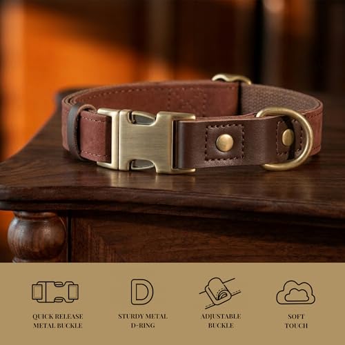 Image of Didog PU Leather Dog Collar Leash Set with Poop Bag Holder for Medium Dogs