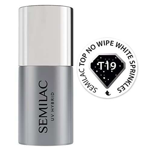 Semilac Überlack UV Hybrid Nagellack Top Coat T19 Top No Wipe White Sprinkles 7 ml