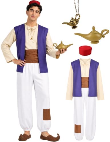 Angelaicos Mens Arab Prince Costume Fairy Tale Suits Halloween Cosplay Party Hat