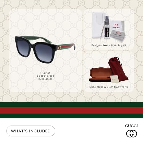 Gucci GG0034S Square Sunglasses For Men For Women +BUNDLE with ACCESSORY EYEWEAR KIT2