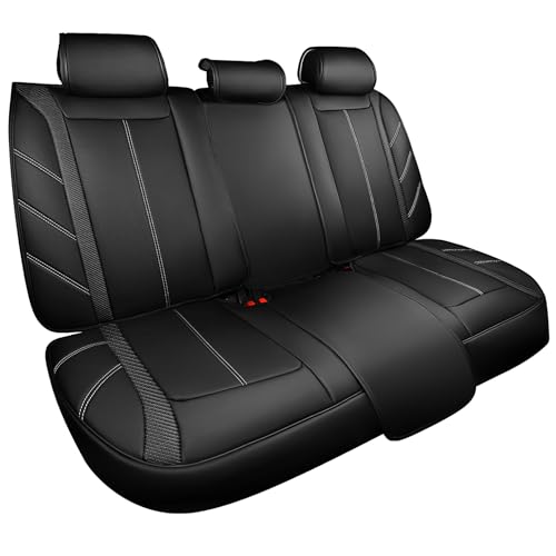 Image of CAR PASS Luxury Faux Leather Back Rear Seat Covers, Waterproof Anti Slip Carbon Fiber Seat Bench Cushion Breathable Sporty Backseat Row Protector Universal Fit for Sedans SUVs Vans Trucks,Solid Black