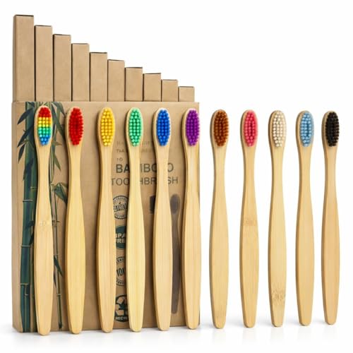 20PCS Brosses à Dents en Bambou, Brosse à Dents Durable en Bambou et Bois, sans BPA, Brosse à Dents en Bambou pour Adultes et Enfants, Écologique et...