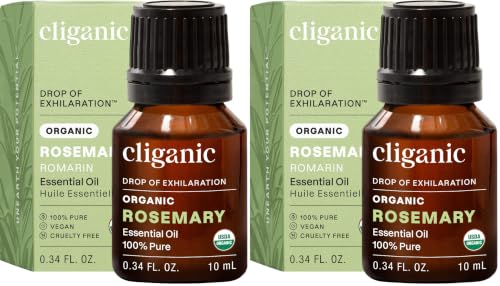 Image of Cliganic Organic Rosemary Essential Oil, 100% Pure Natural, for Hair, Skin, Aromatherapy | Non-GMO Verified (Pack of 2)