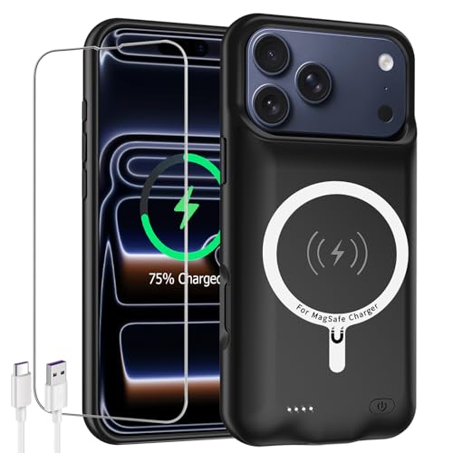 Battery Case for iPhone 17 Pro Max Upgraded 12000mAh Capacity Rechargeable Portable Extended Charger Case Wireless Charging Compatible with iPhone 17 Pro Max(6.9 inch) Charging Cover & Carplay (Black)