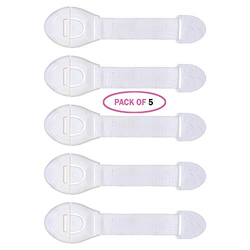 FirstCrawl Baby Safety Locks for Drawers, Doors, cupboards, cabinets, wardrobes, Toilets, Furniture, (21x5cm, White) - 5 Pcs