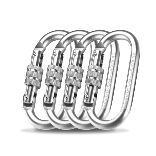 EMEKIAN Ovaler Karabiner FüR Drinnen Und DraußEn, Schwerlast Schraubkarabiner Mit Schraubverschluss, 25 KN (2500KG) Für Hängematte, Seil, Wandern, Camping (Ovaler, 4 Stück)