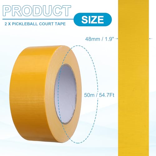Image of PATIKIL Pickleball Court Tape 2 in x 55 Yard (164 Ft), 2 Pack Waterproof Outdoor Court Line Tape Floor Marking Tool Matte for Gym Driveway Backyard, Yellow