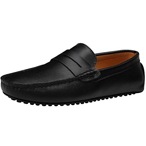 Jamron Herren Kunstleder Stilvoll Mokassin Slippers Penny Loafers Schwarz SN19062 EU42