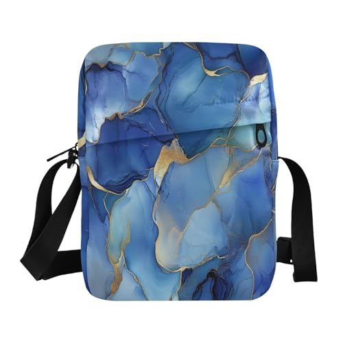 messenger bags for women men shoulder bag Purse Bag Adjustable Strap for Casual Casual- Marble Silver Royal Blue