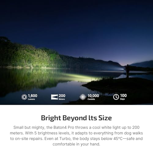 OLIGHT Baton4 Pro EDC Flashlight Rechargeable, 1600 Lumens Small Pocket LED Light with Tactical Switch and Magnetic & USB C Dual Charging, IPX8 for Home Use, Camping, Outdoor and Emergency (Black)