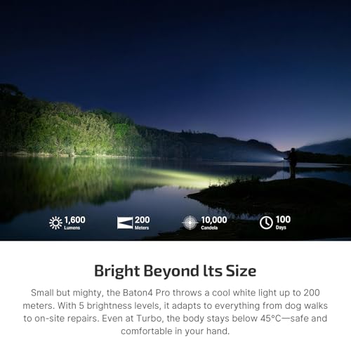 Image of OLIGHT Baton4 Pro EDC Flashlight Rechargeable, 1600 Lumens Small Pocket LED Light with Tactical Switch and Magnetic & USB C Dual Charging, IPX8 for Home Use, Camping, Outdoor and Emergency (Black)