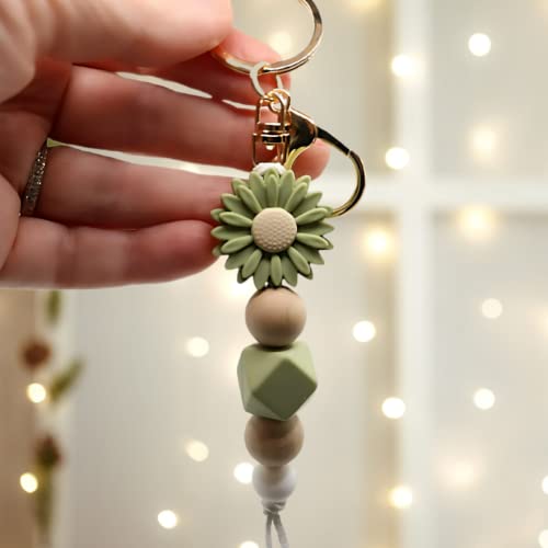 Myfavoritek Flower Keychain Cute Silicone Beaded Keychain For Women Charms For Car Keys Holder Bag Purse (Mint Green) #TOP1