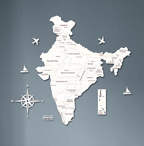 AD INFINITUM® 3D Wooden Map of India | Home Decor | Office Decor | A great gift for travelers | Wall decor State and Capital names with Borders (3x2 Feet, White Oak)