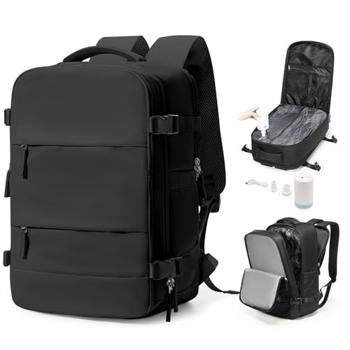 Vacuum Backpack Travel With Pump,Mochila De Viaje Compresion Al Vacio,Personal Item Travel Backpack With Vacuum System,Large Carry On Vacpack Backpacks For Women Men,Black