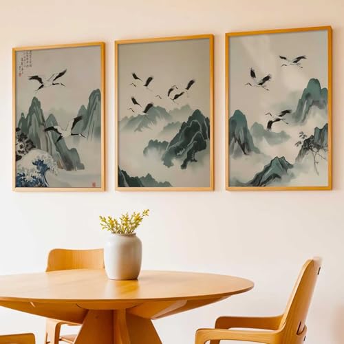 Image of kotart Japanese Nature Art View Framed Poster | Big Aesthetic Nature Art Wall Framed Posters for Living Room Bedroom Wall Decor Set Of 3 (20x30 Inch)