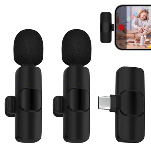 Wireless Microphone for iPhone 16 Pro Max/16e/16 Plus, Mini Lavalier Microphone USB C Wireless Lav Mic for Android Phone Samsung S25 Ultra S24FE S23, iPhone 16 Video Recording,Interview,TikTok,YouTube