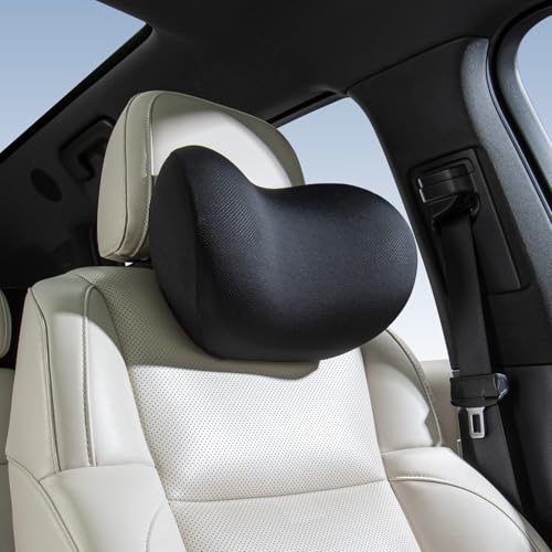 BEBAS Memory Foam Car Headrest Pillow - Breathable Neck Support Pillow for Driving, Universal Fit Cars/SUVs/Tesla/Toyota & Office Chair, Removable Cover (Black, 1-Pack)