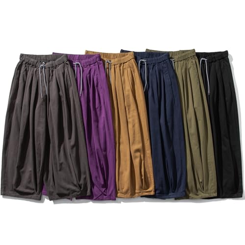 GURUNVANI Mens Wide Leg Harem Pants Japanese Loose Fit Pants Casual Elastic Waist Trouser3