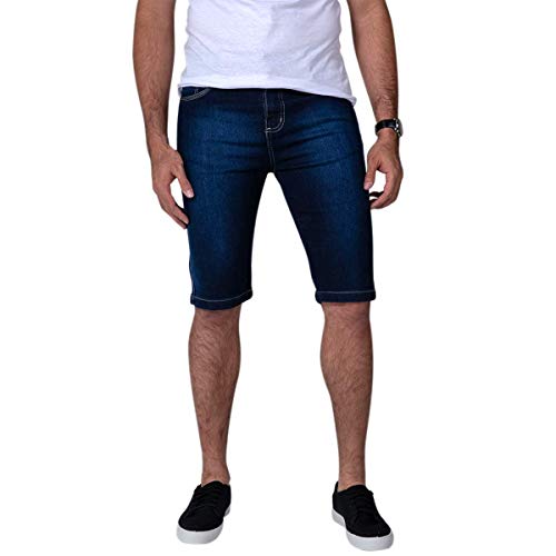 Kit c/ 2 Bermudas Masculinas Jeans e Sarja Coloridas com Lycra - Jeans Claro e Escuro - 42