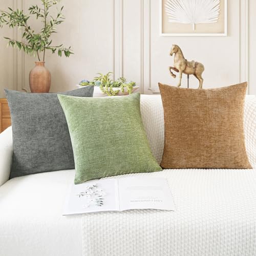 Image of CaliTime Throw Pillow Covers Decorative 16 X 26 Inches Pack of 2 Cozy Chenille Cushion Cases for Couch Sofa Bed Living Room Home Apricot Brown