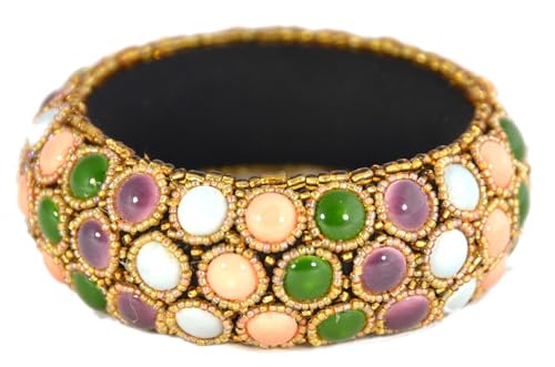Bangle en porcelaine rose et perles, bracelet artisanal d'exception