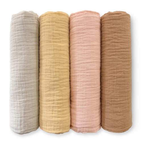Image of SwaddleDesigns Cotton Muslin Swaddle Blankets for Babies, Set of 4, Neutral Receiving Blankets for Newborn, Baby Registry & Gift, 46x46 inches, Tuscan Sunset